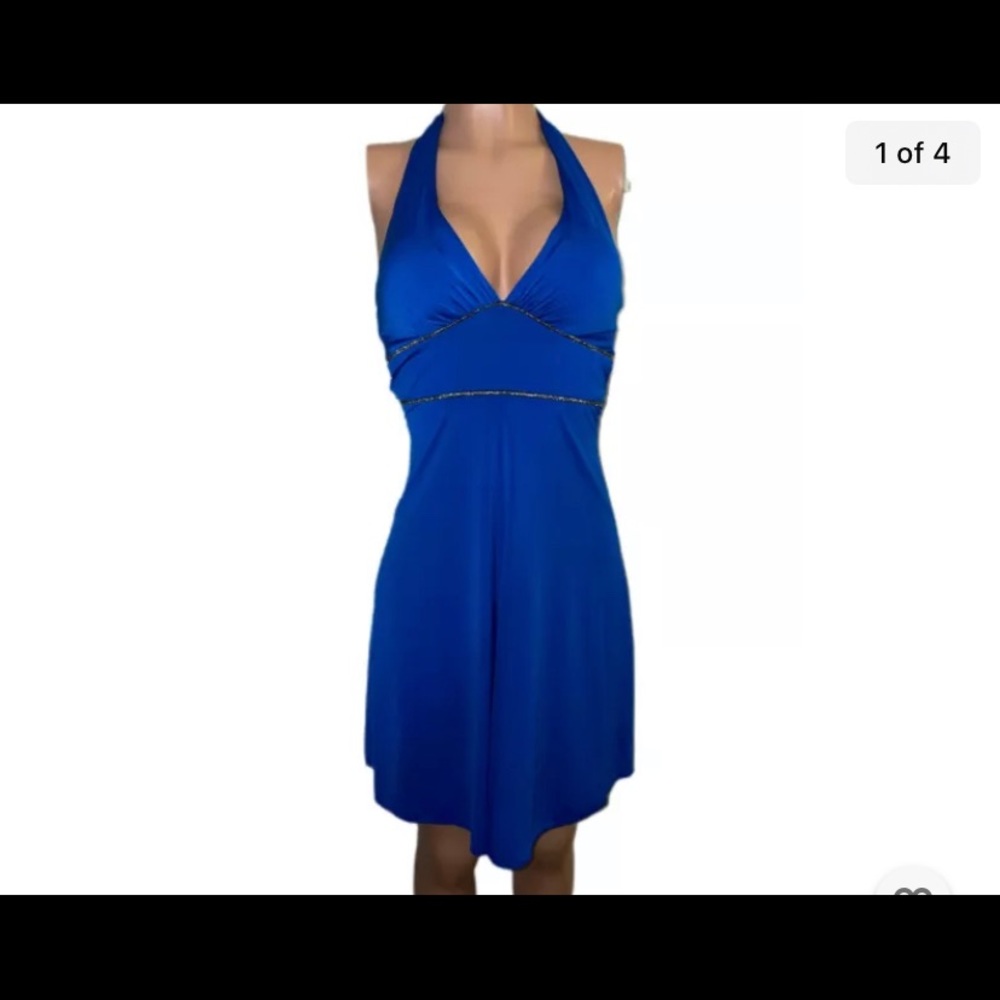 V2K Blue Padded short fit N flare Party Marilyn Style Halter cleavage Dress Sm